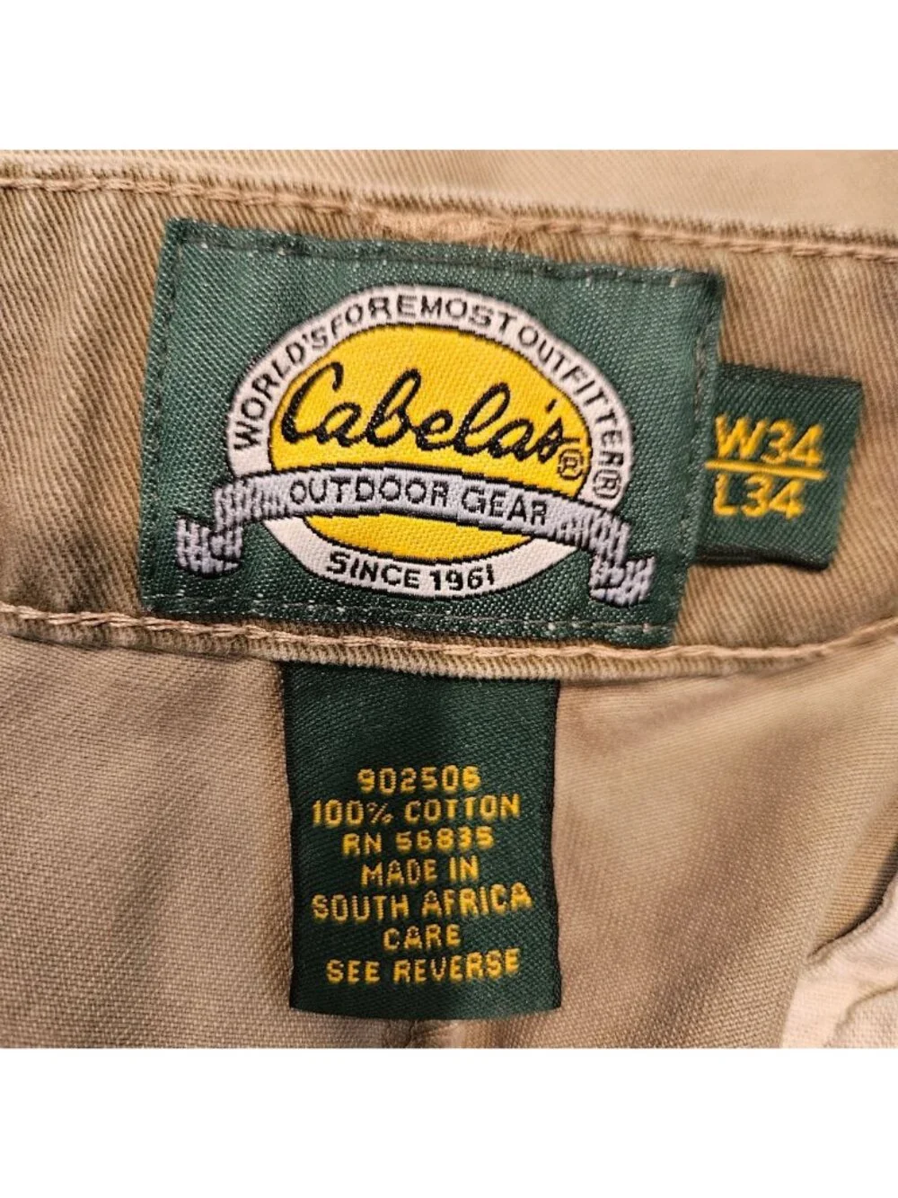 Cabelas Mens 34 Khaki Outdoor Chino Pants outdoor 100% Cotton gorpcore work